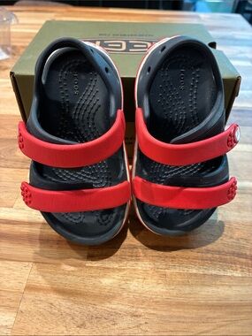 CROCS Kids Black Sandals with Red Straps